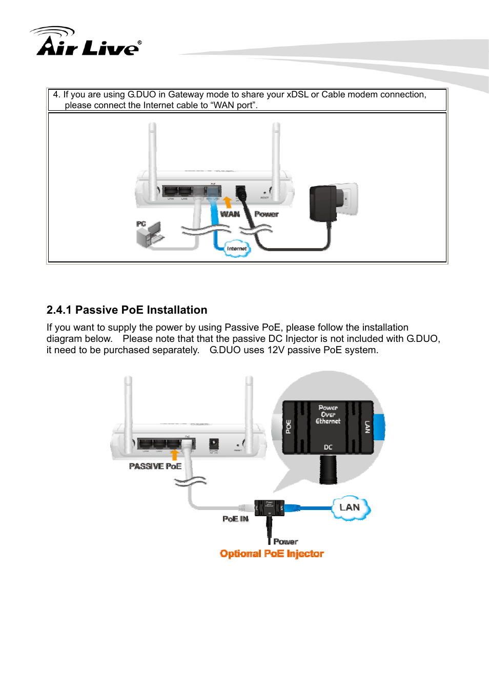 1 passive poe installation | AirLive G.DUO User Manual | Page 15 / 137