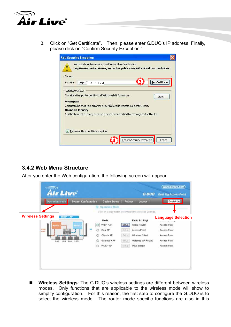 2 web menu structure | AirLive G.DUO User Manual | Page 24 / 137