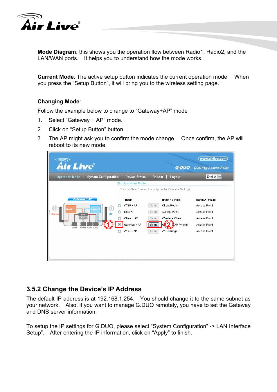 2 change the device’s ip address | AirLive G.DUO User Manual | Page 26 / 137