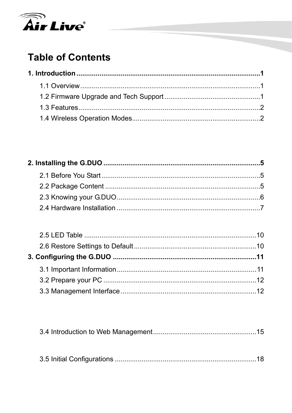 AirLive G.DUO User Manual | Page 3 / 137