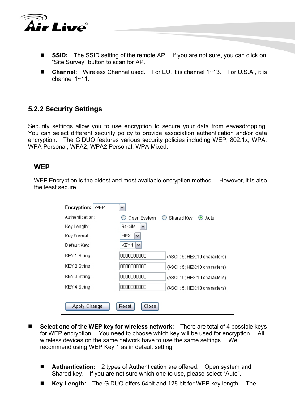 2 security settings | AirLive G.DUO User Manual | Page 52 / 137