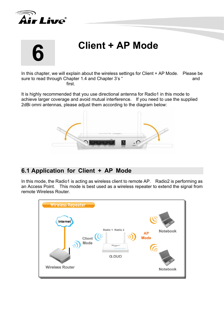 Client + ap mode, 1 application for client + ap mode | AirLive G.DUO User Manual | Page 58 / 137