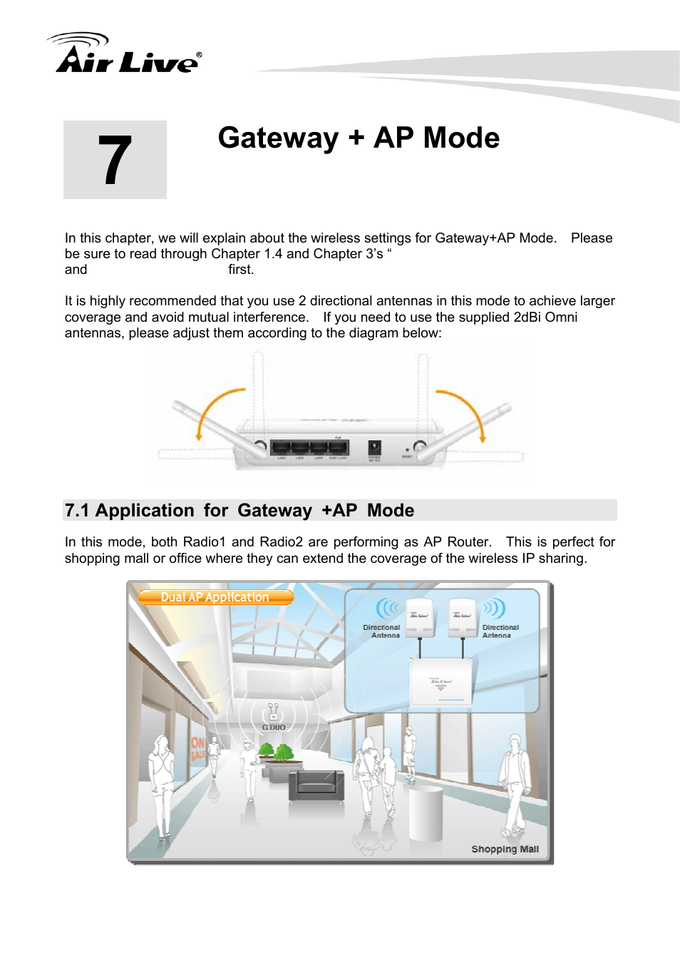 Gateway + ap mode, 1 application for gateway +ap mode | AirLive G.DUO User Manual | Page 71 / 137
