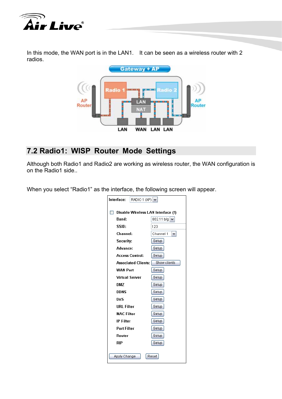 2 radio1: wisp router mode settings | AirLive G.DUO User Manual | Page 72 / 137