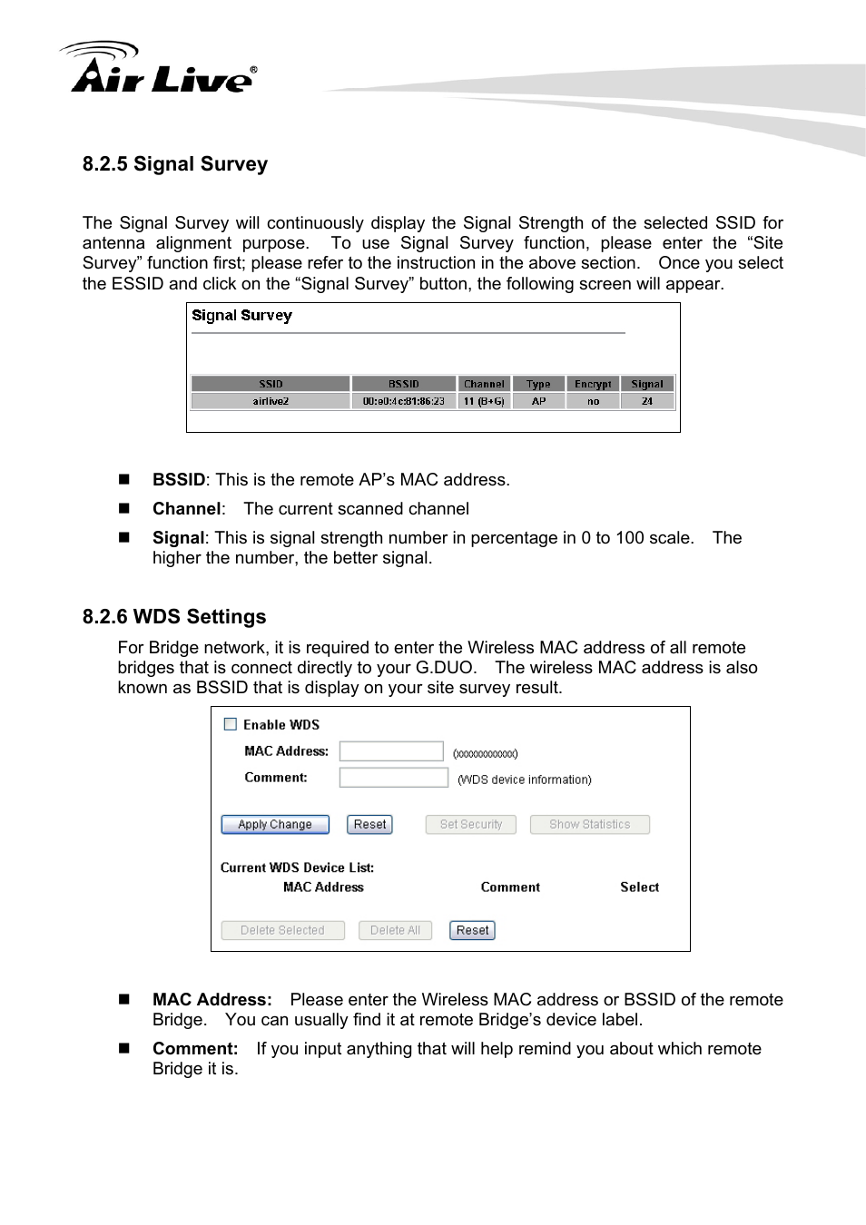 5 signal survey 8.2.6 wds settings | AirLive G.DUO User Manual | Page 97 / 137