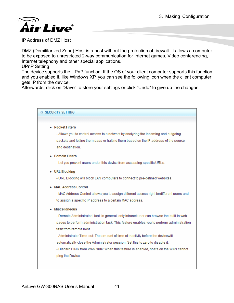 3 security setting | AirLive GW-300NAS User Manual | Page 45 / 75