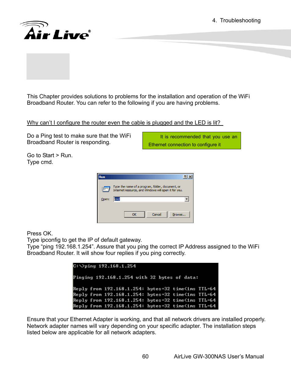 Troubleshooting | AirLive GW-300NAS User Manual | Page 64 / 75