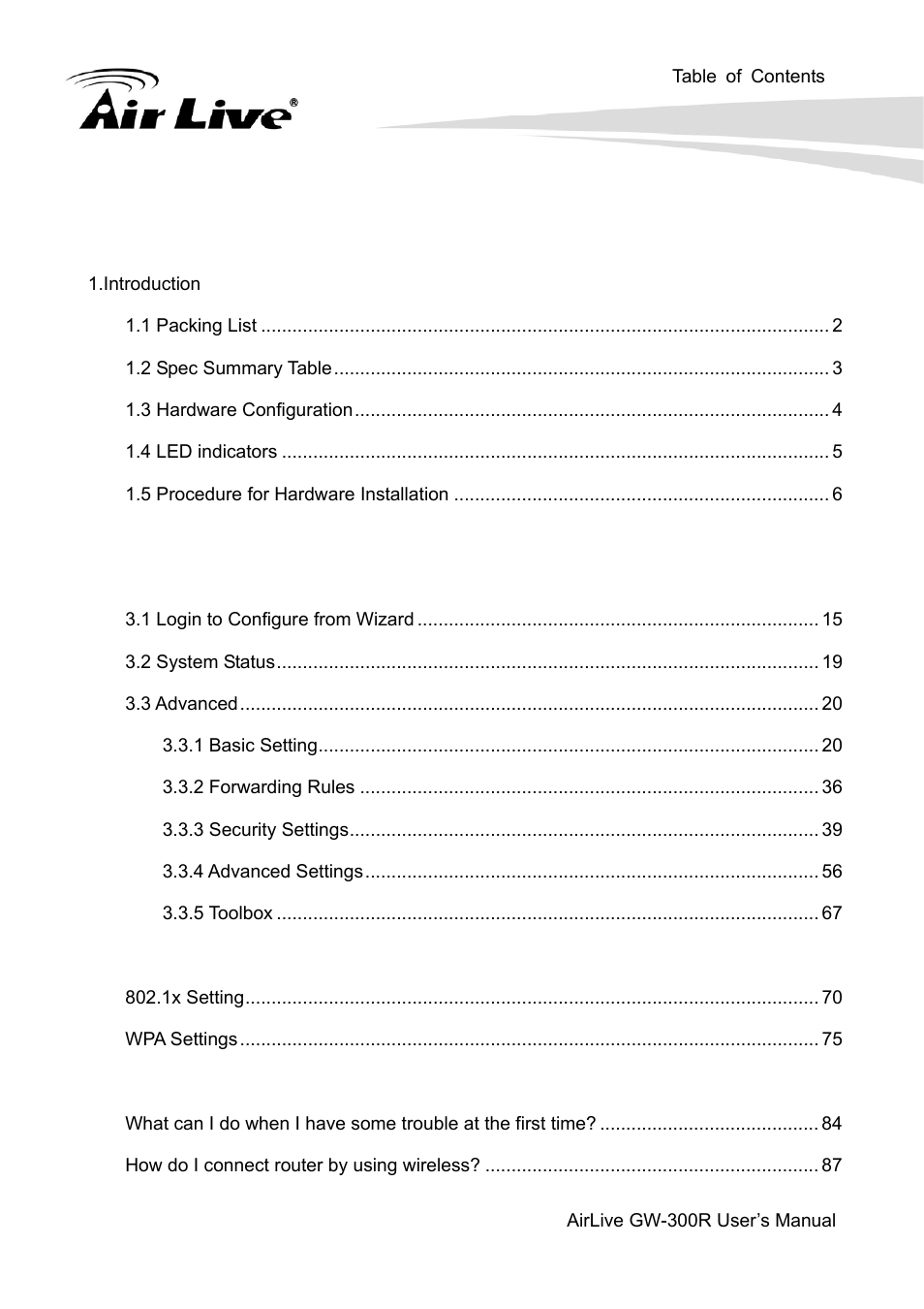 AirLive GW-300R User Manual | Page 4 / 94