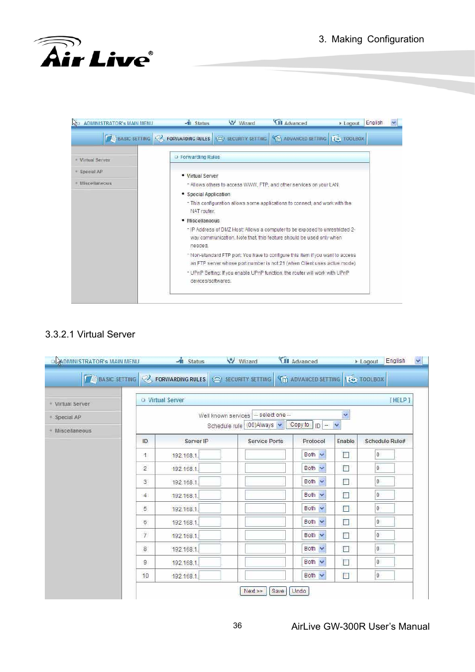 2 forwarding rules | AirLive GW-300R User Manual | Page 40 / 94