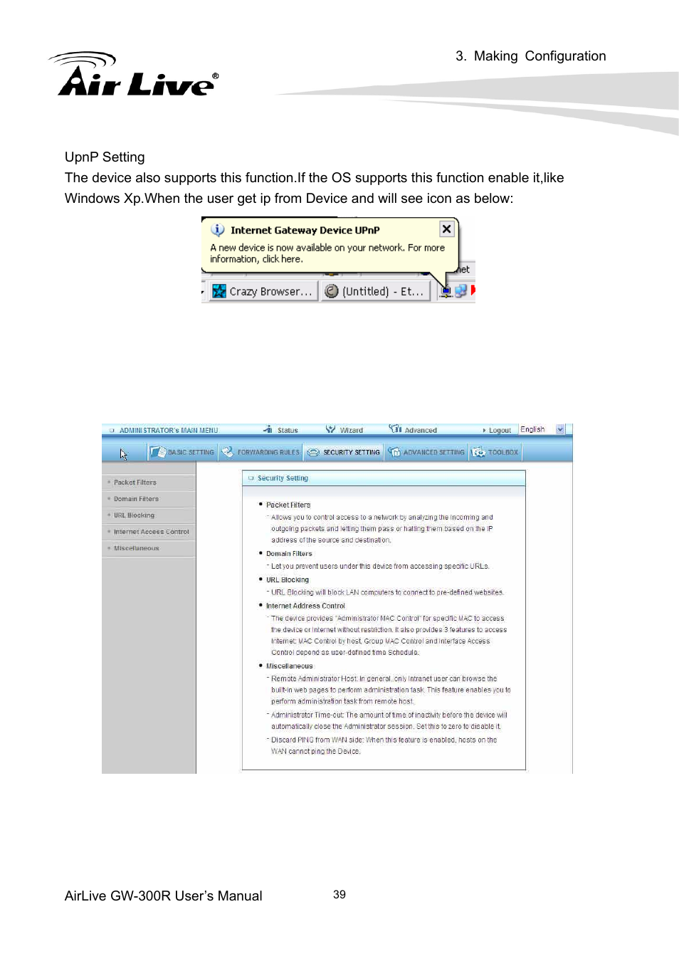 3 security settings | AirLive GW-300R User Manual | Page 43 / 94