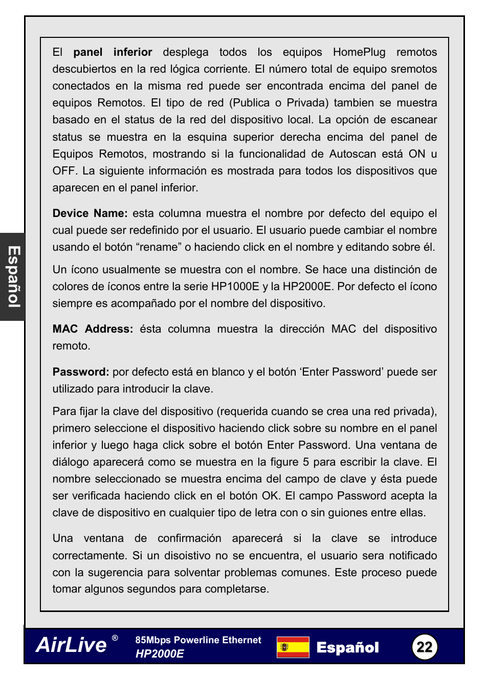 Airlive, Español | AirLive HP-2000E User Manual | Page 23 / 29