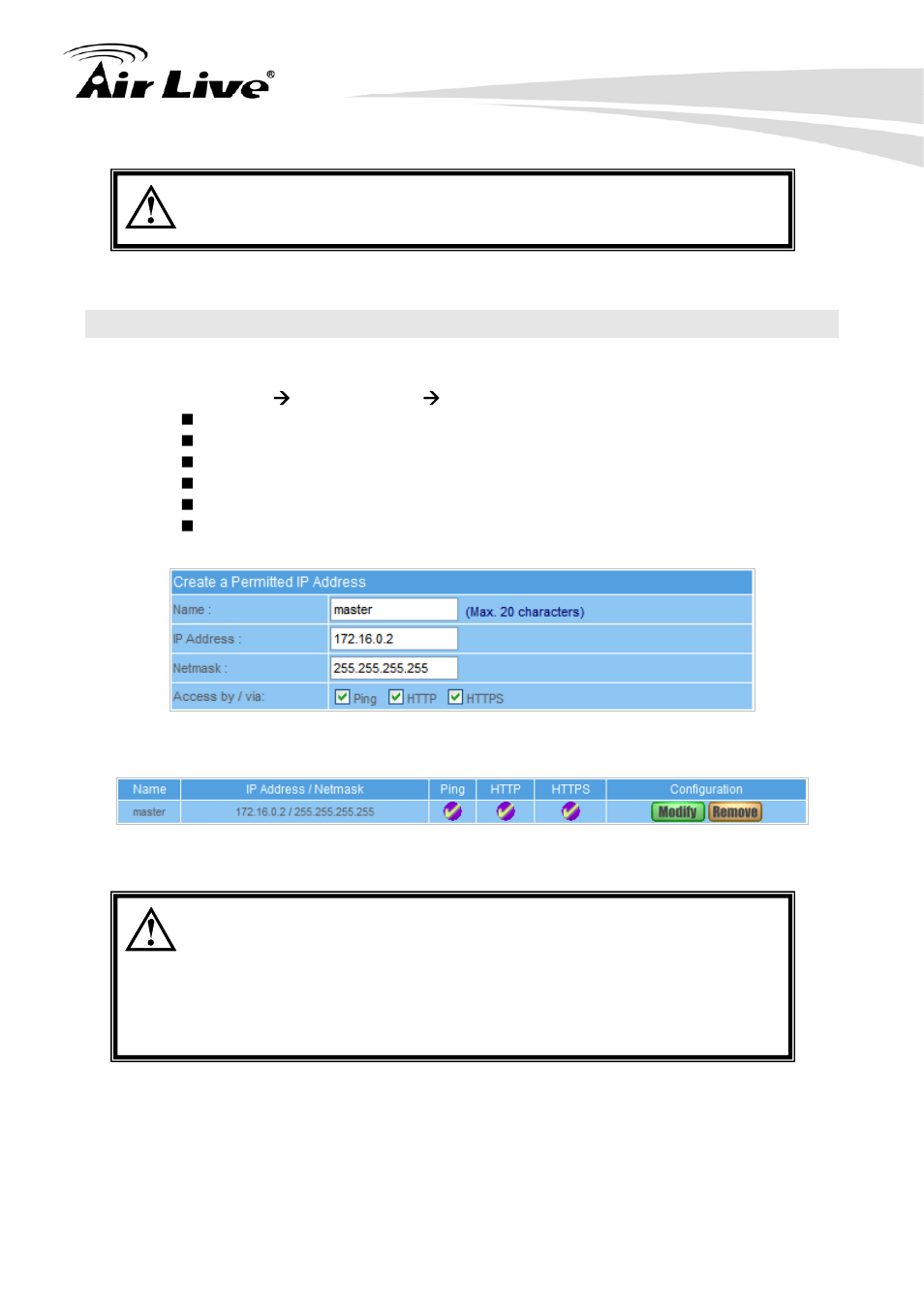 5 permitted ips | AirLive IAR-5000 v2 User Manual | Page 36 / 202