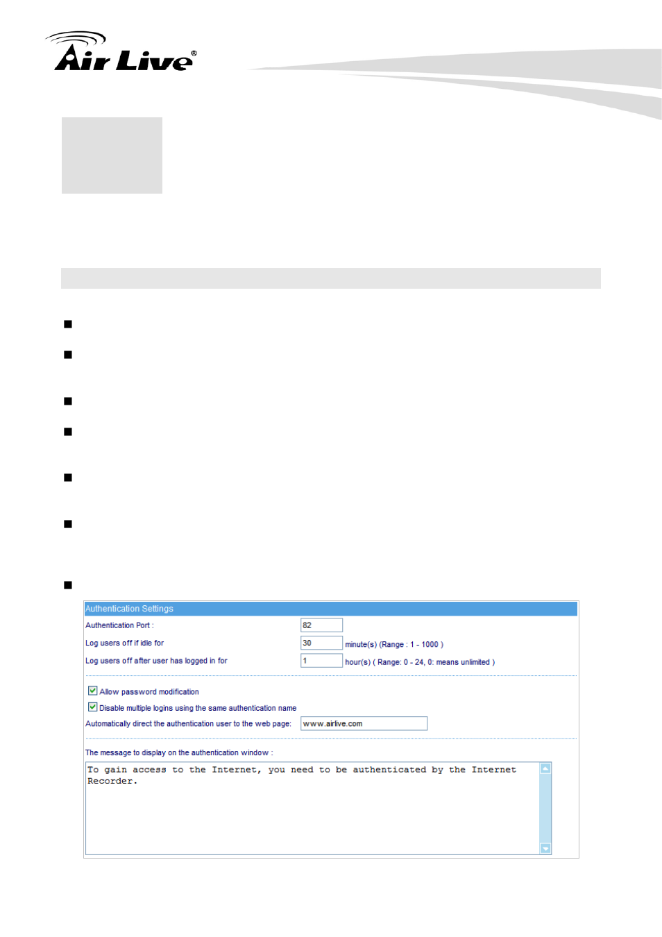 Authentication, 1 settings | AirLive IAR-5000 v2 User Manual | Page 51 / 202