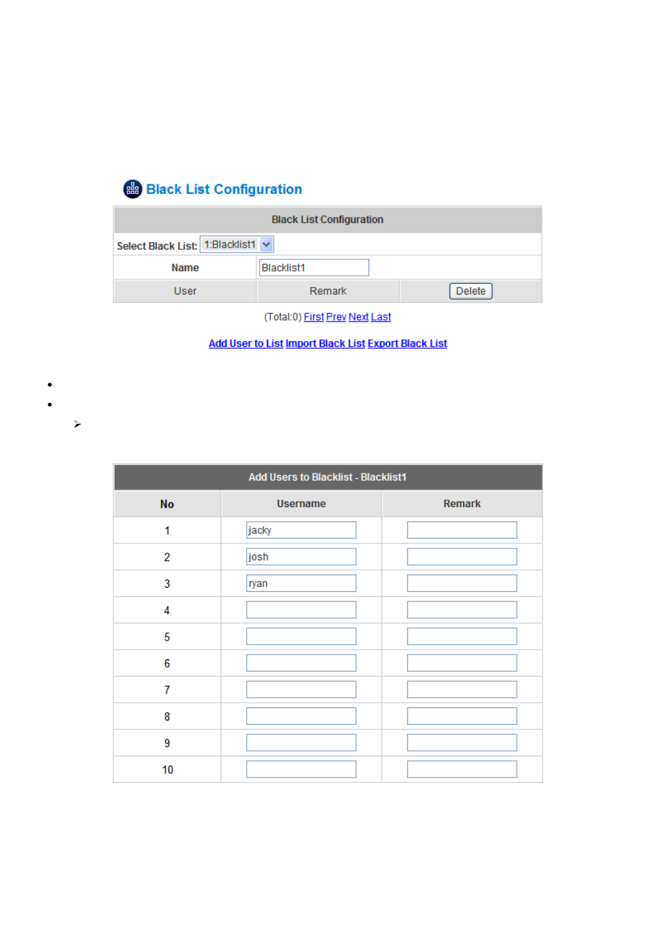 3 black list configuration, Black list configuration | AirLive IAS-2000 v2 User Manual | Page 102 / 163