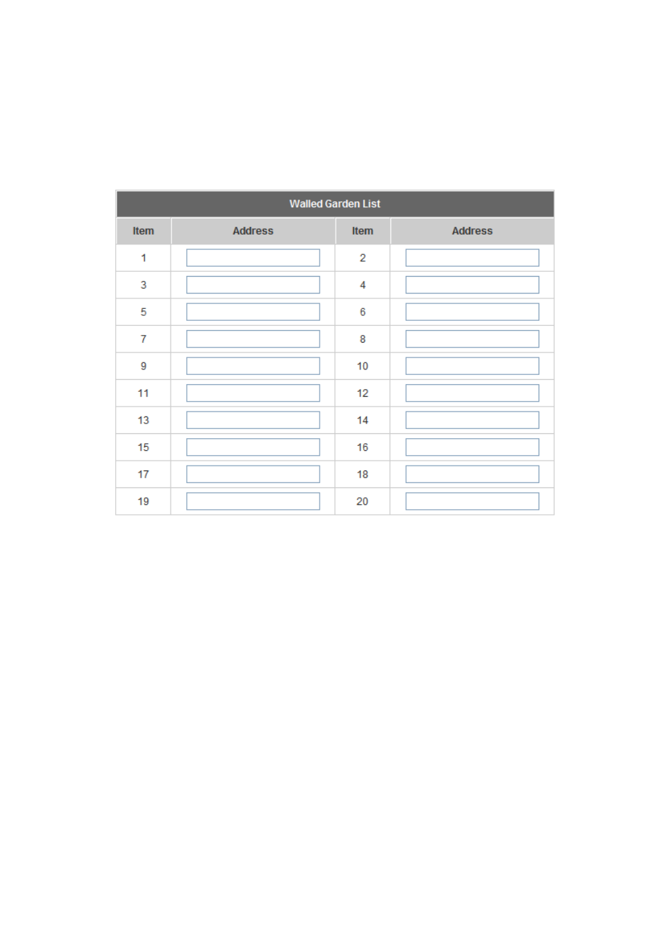 4 walled garden list, Walled garden list | AirLive IAS-2000 v2 User Manual | Page 65 / 163