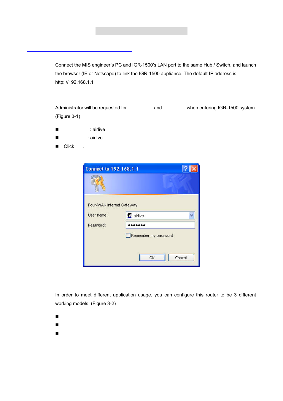 Chapter 3 configure router, 1 how to start out to configure router | AirLive IGR-1500 User Manual | Page 11 / 78