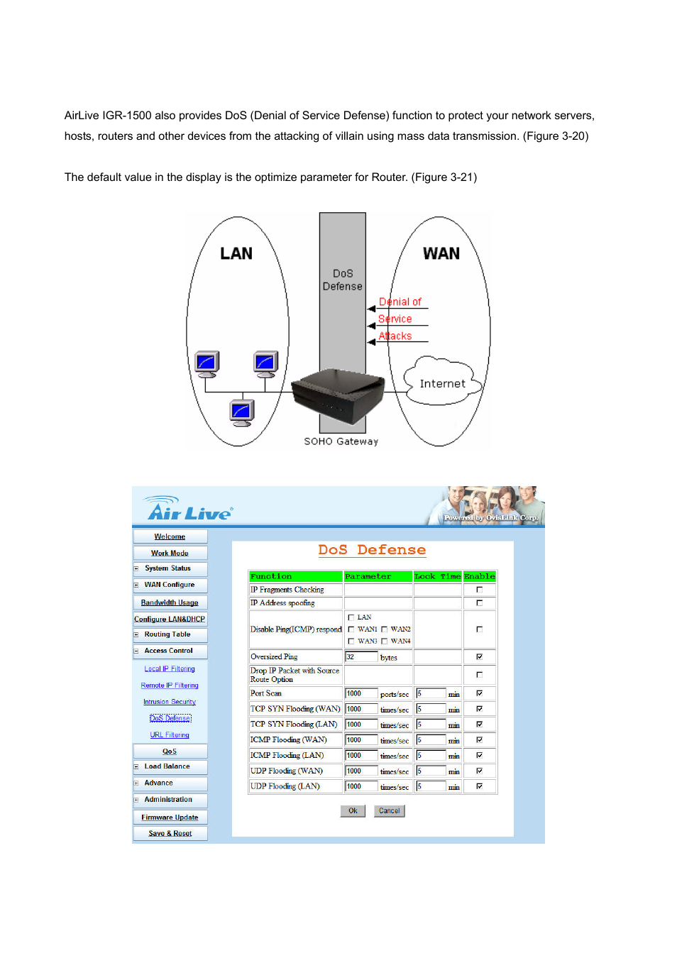 4 dos defense (gateway mode only) | AirLive IGR-1500 User Manual | Page 34 / 78