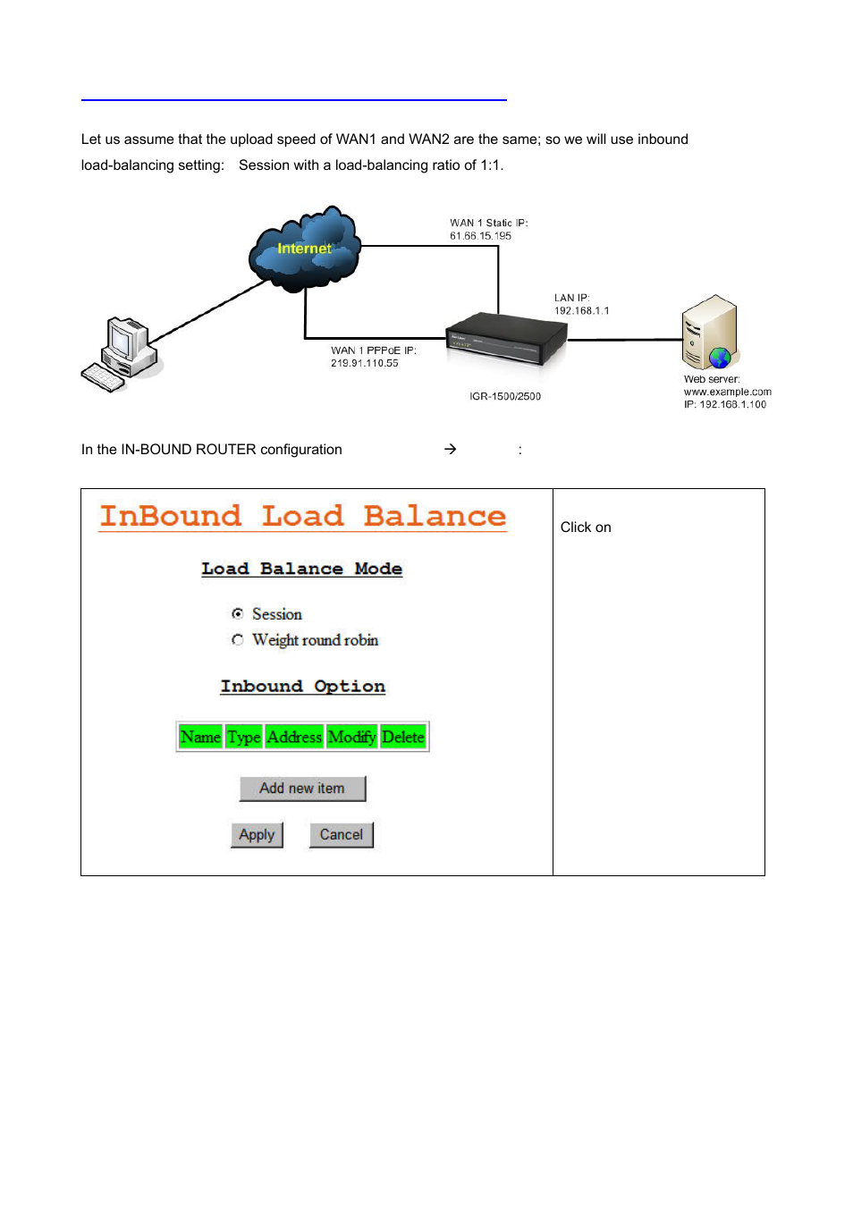 A.1 simple load balance (2 wan lines; session 1:1) | AirLive IGR-1500 User Manual | Page 69 / 78