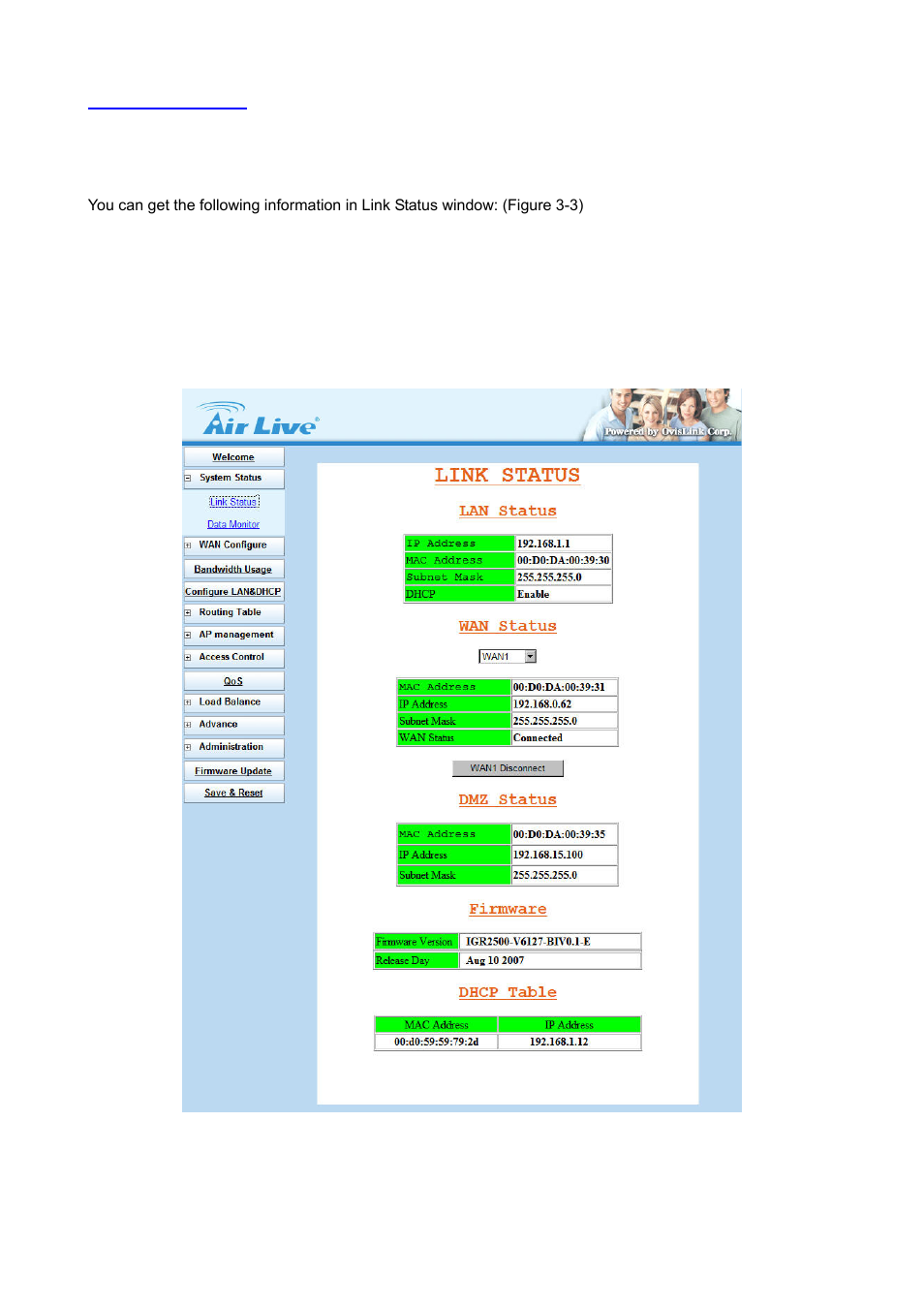2 system status, 1 link status | AirLive IGR-2500 User Manual | Page 13 / 81
