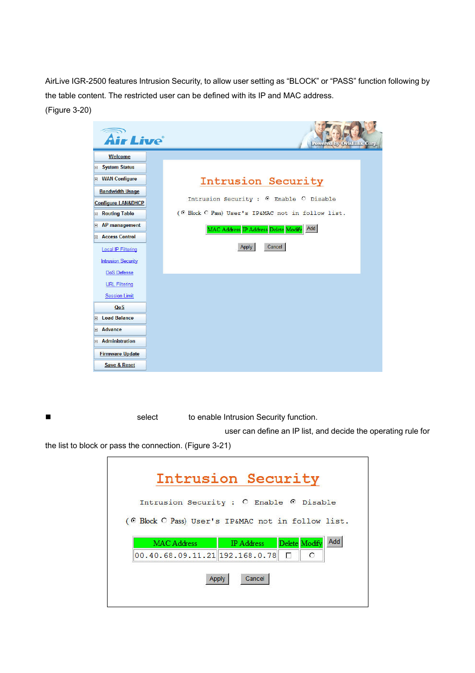 2 intrusion security | AirLive IGR-2500 User Manual | Page 31 / 81