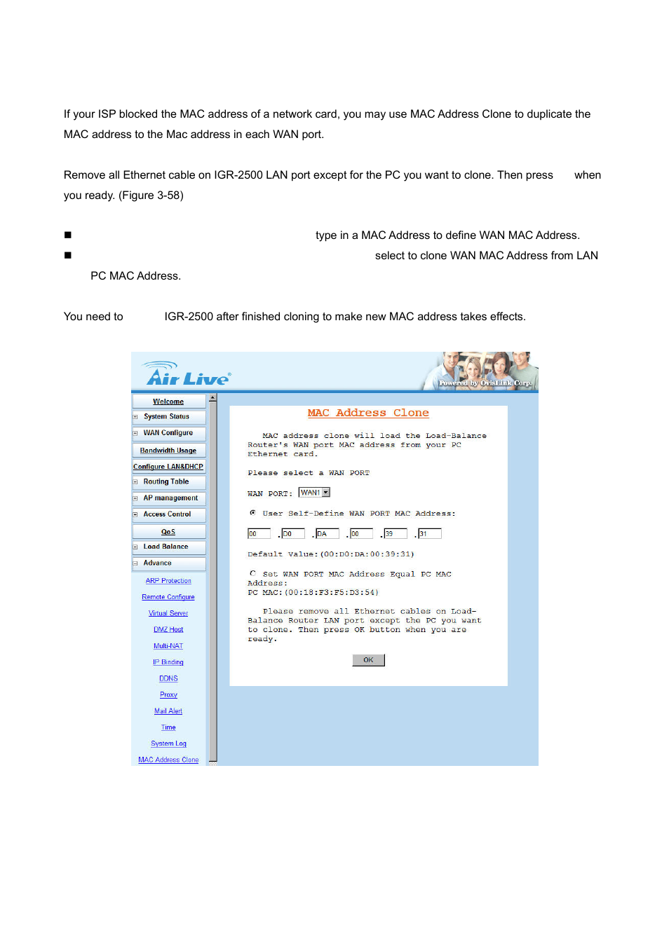 11 mac address clone | AirLive IGR-2500 User Manual | Page 61 / 81