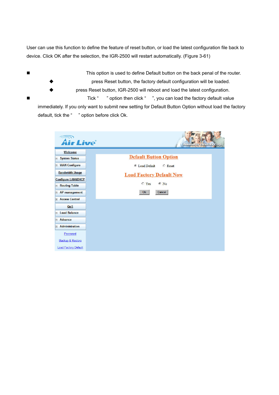 3 load factory default | AirLive IGR-2500 User Manual | Page 64 / 81