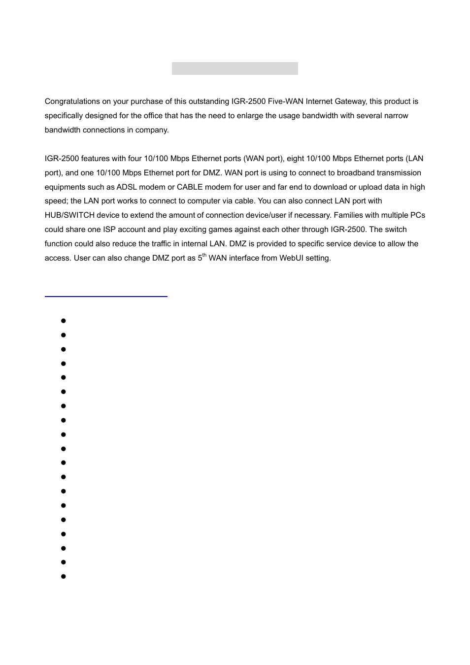 Chapter 1 introduction, 1 functions and features | AirLive IGR-2500 User Manual | Page 7 / 81