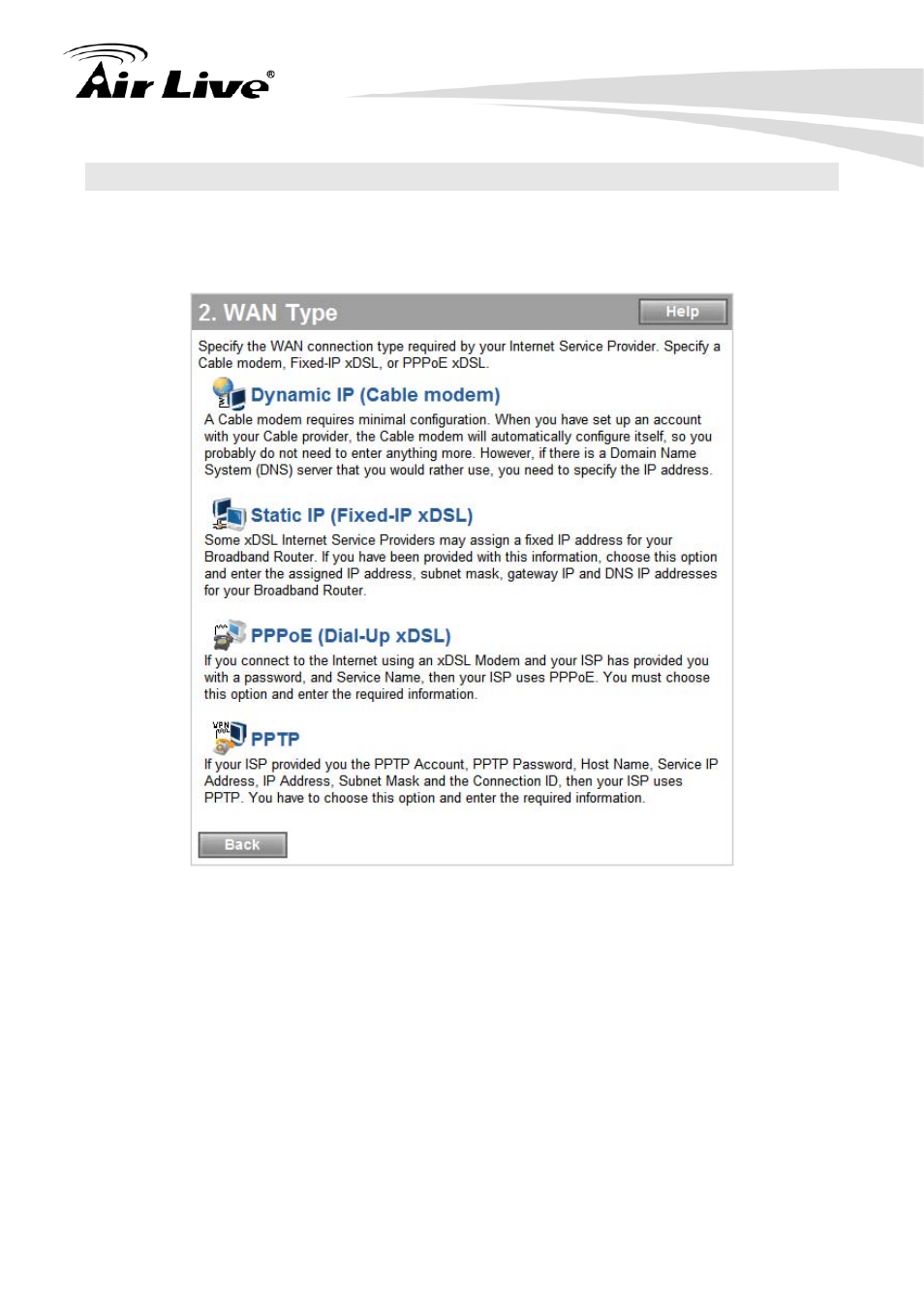 2 wan type | AirLive IP-1000R v2 User Manual | Page 21 / 49
