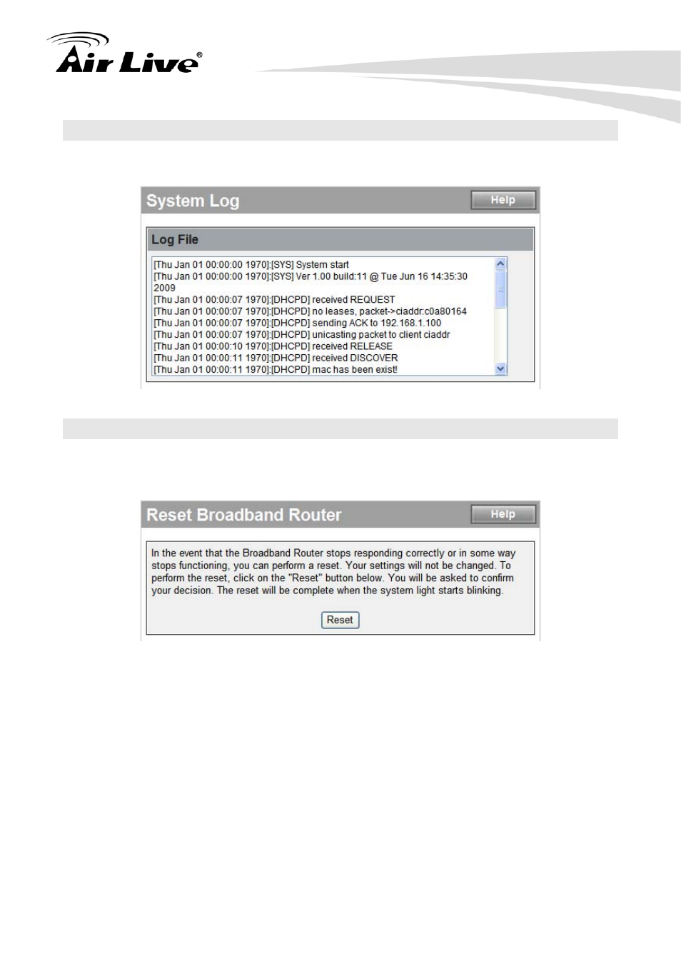 6 system log, 7 reset | AirLive IP-1000R v2 User Manual | Page 31 / 49