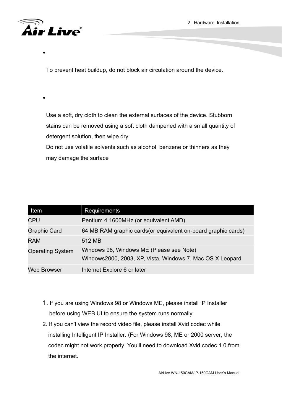 Minimum system requirement | AirLive IP-150CAM User Manual | Page 13 / 76
