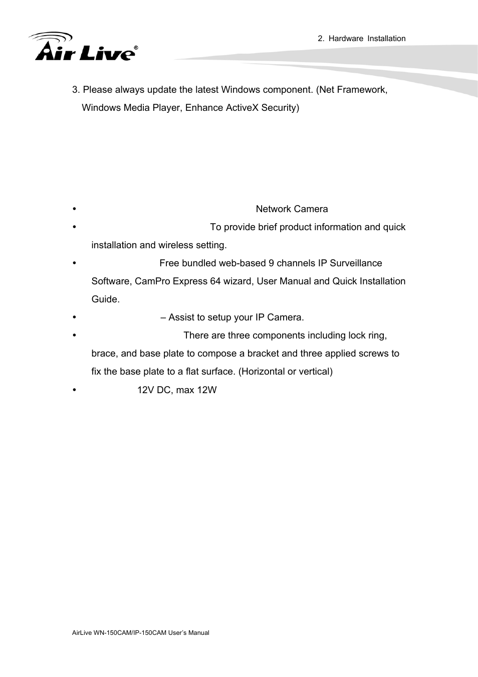 Package contents | AirLive IP-150CAM User Manual | Page 14 / 76