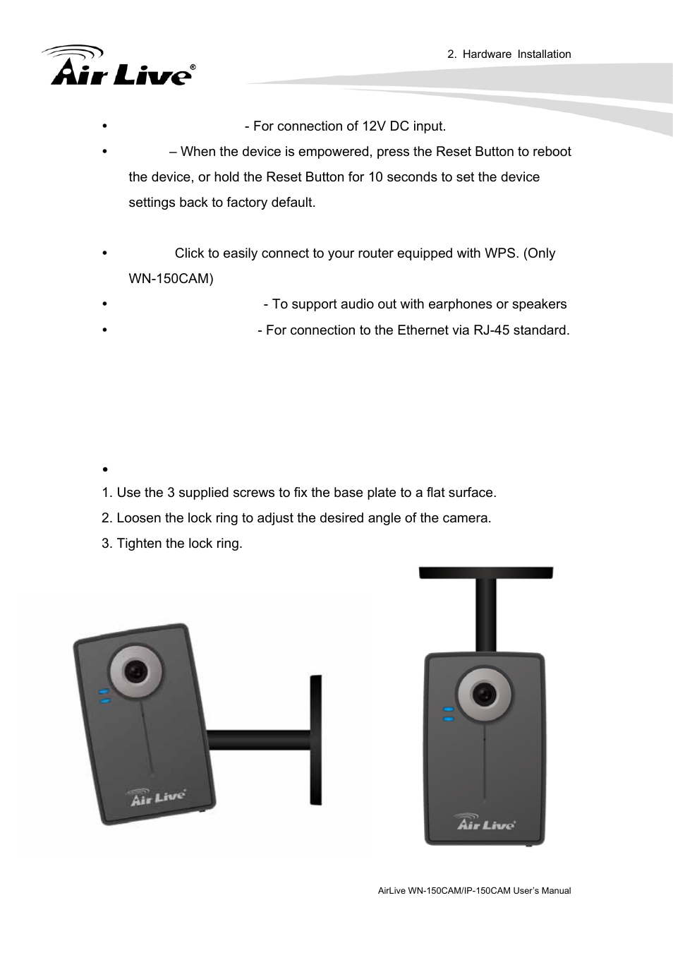 Mounting and cable connecting | AirLive IP-150CAM User Manual | Page 17 / 76