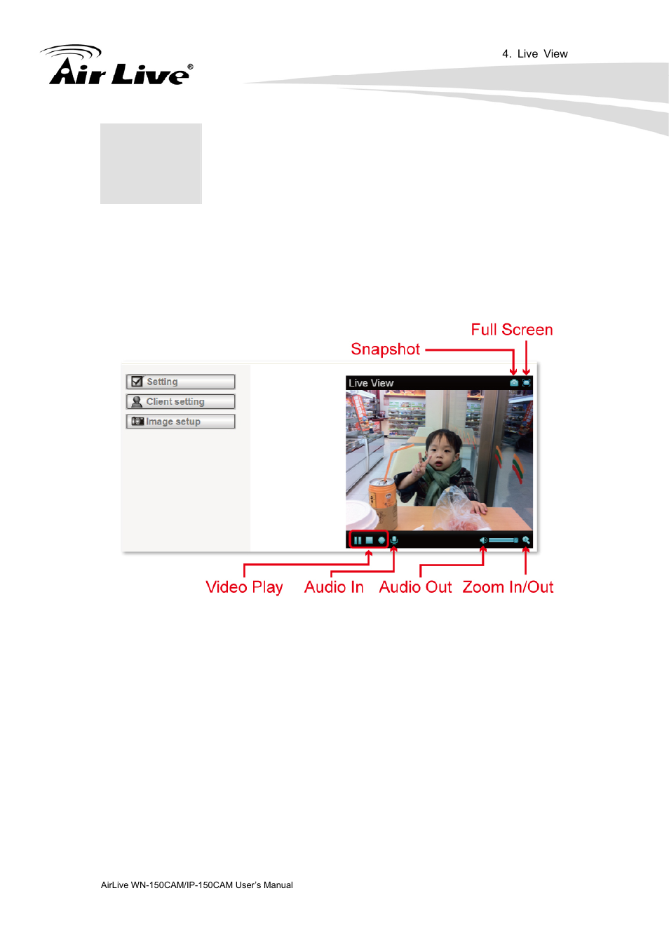 Live view, Live view control panel | AirLive IP-150CAM User Manual | Page 28 / 76