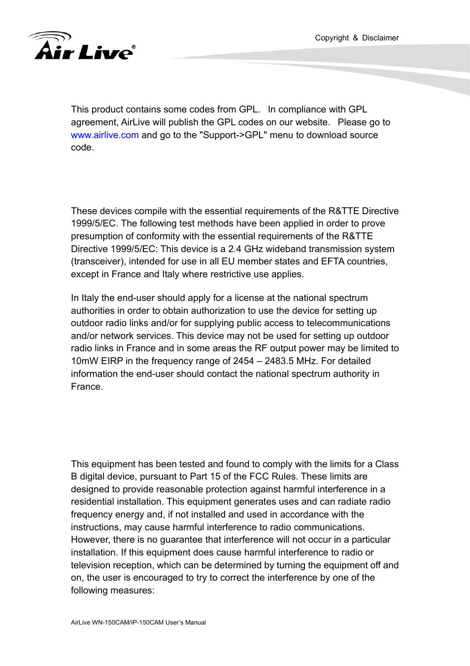 Europe – eu declaration of conformity | AirLive IP-150CAM User Manual | Page 3 / 76