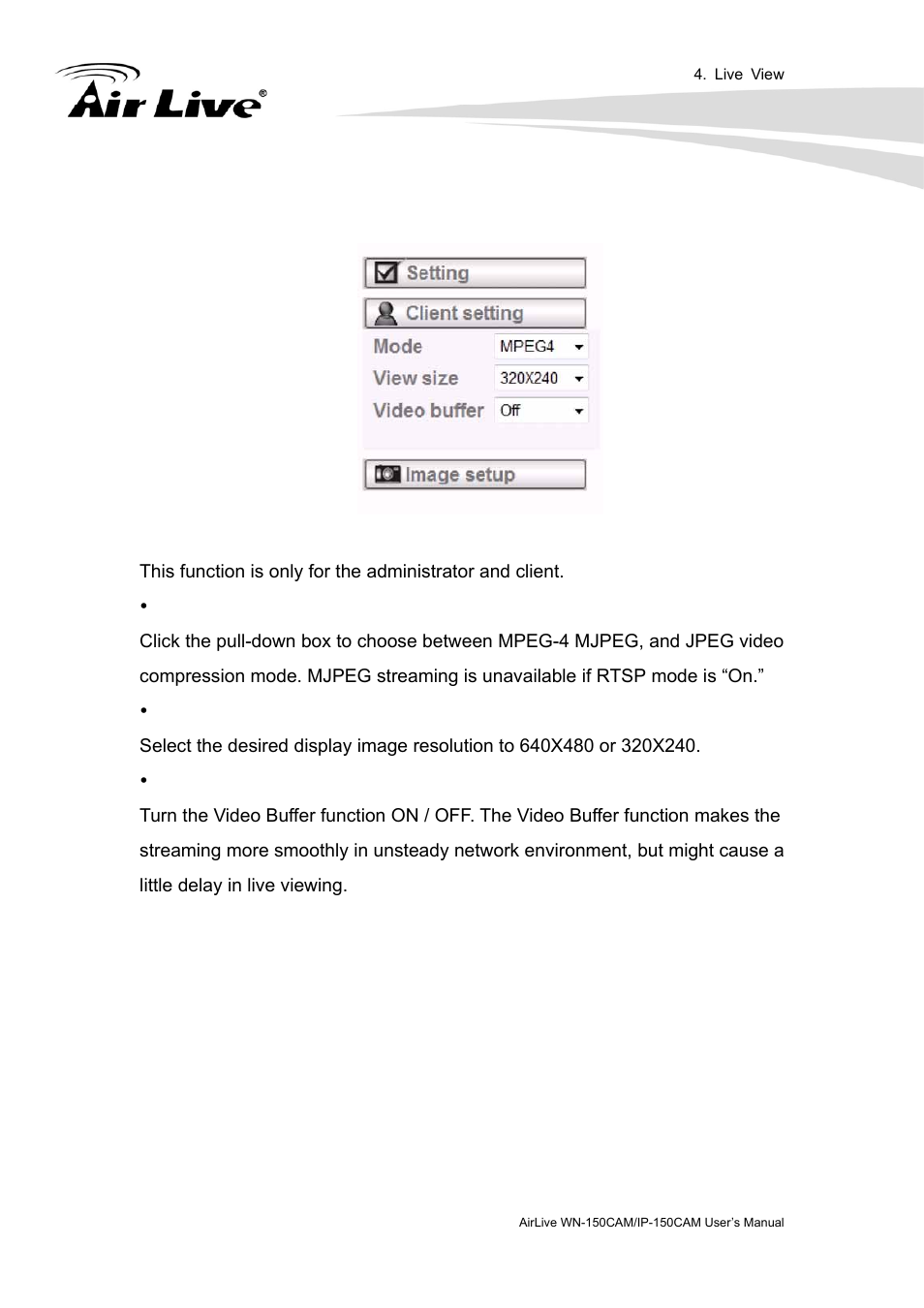 Client setting | AirLive IP-150CAM User Manual | Page 31 / 76