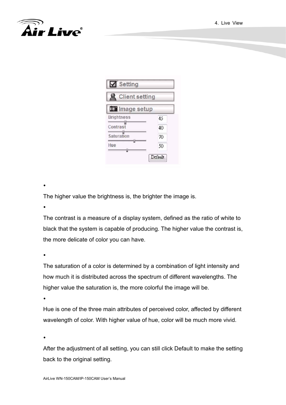 Image setup | AirLive IP-150CAM User Manual | Page 32 / 76