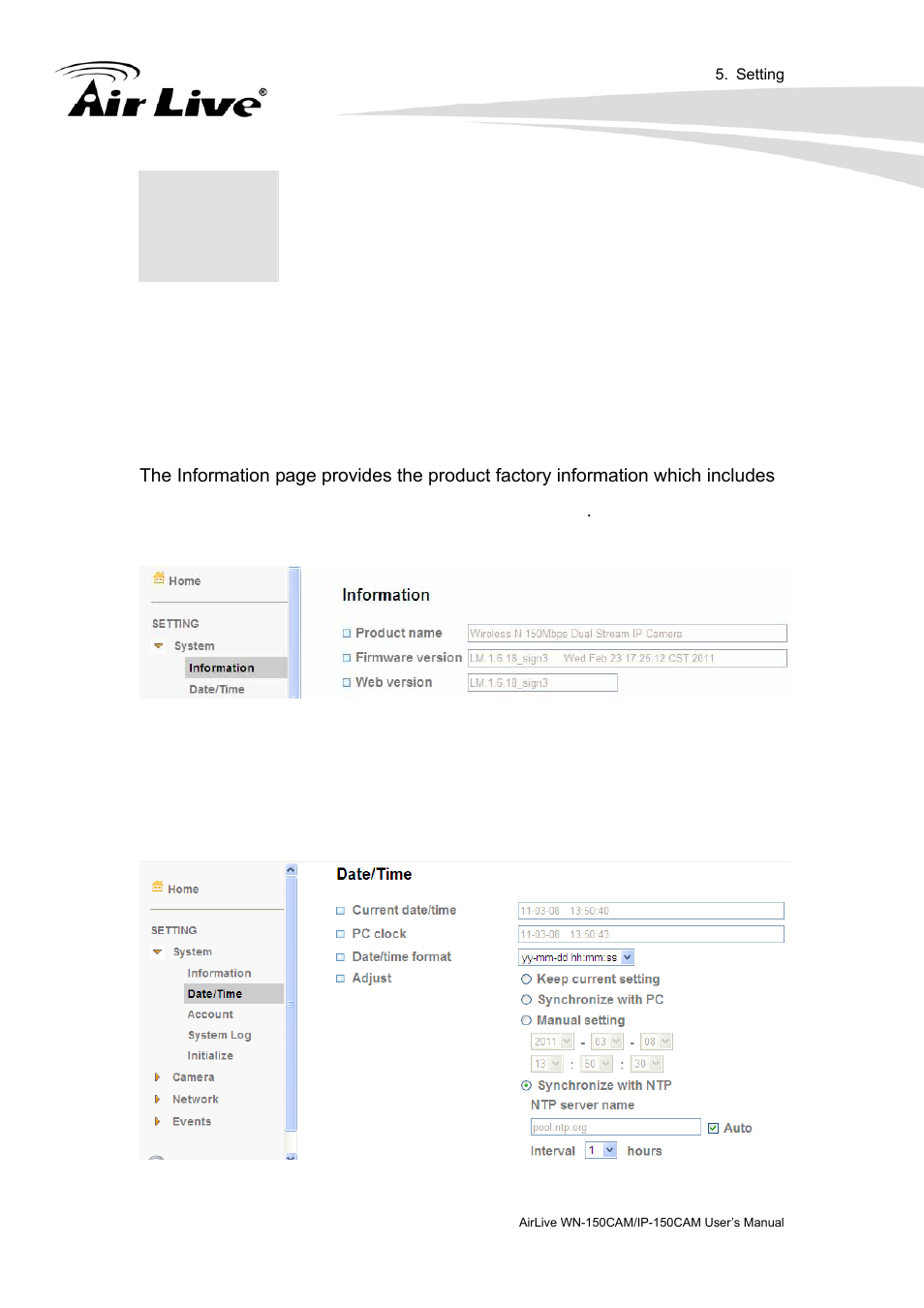 Setting, System | AirLive IP-150CAM User Manual | Page 33 / 76