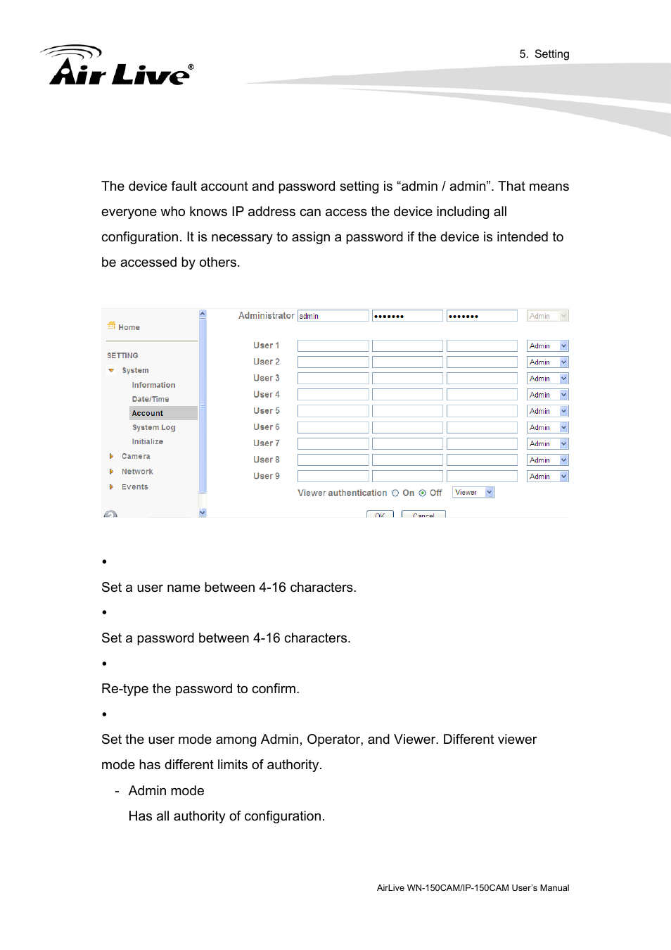 Account | AirLive IP-150CAM User Manual | Page 35 / 76