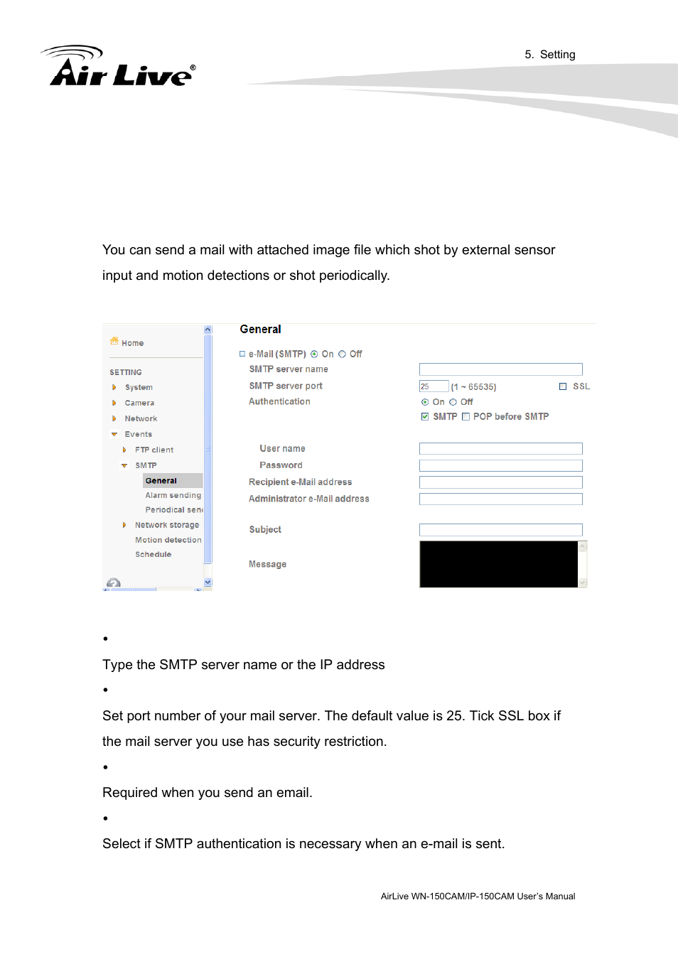 Smtp | AirLive IP-150CAM User Manual | Page 59 / 76