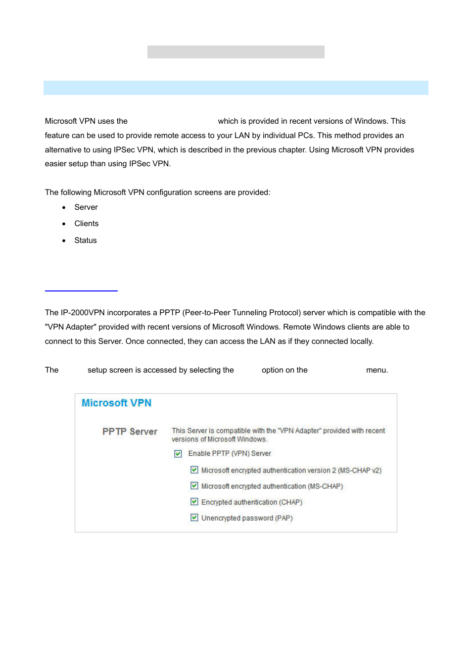 Chapter 7 microsoft vpn (pptp), 1 pptp server | AirLive IP-2000VPN User Manual | Page 78 / 177