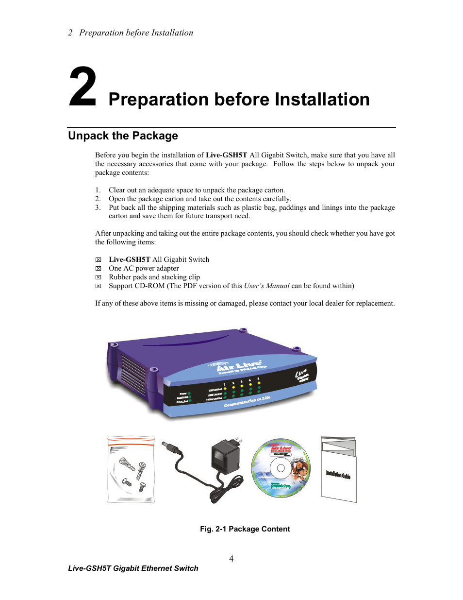 Preparation before installation | AirLive Live-GSH5T User Manual | Page 10 / 25