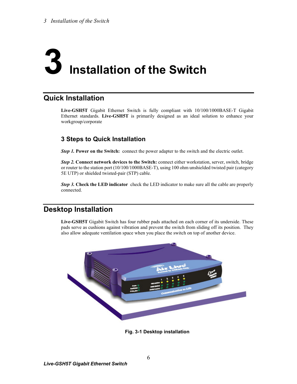 Installation of the switch | AirLive Live-GSH5T User Manual | Page 12 / 25