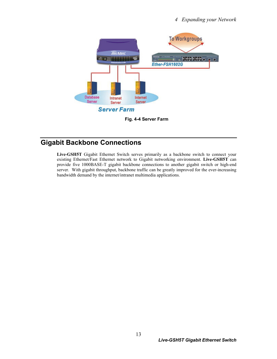 Gigabit backbone connections | AirLive Live-GSH5T User Manual | Page 19 / 25