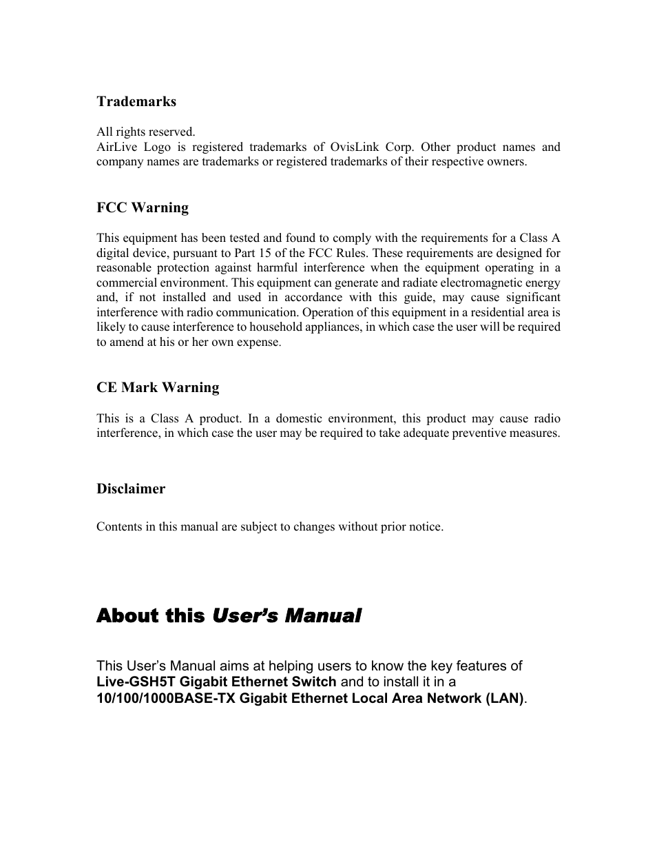 About this user’s manual | AirLive Live-GSH5T User Manual | Page 2 / 25