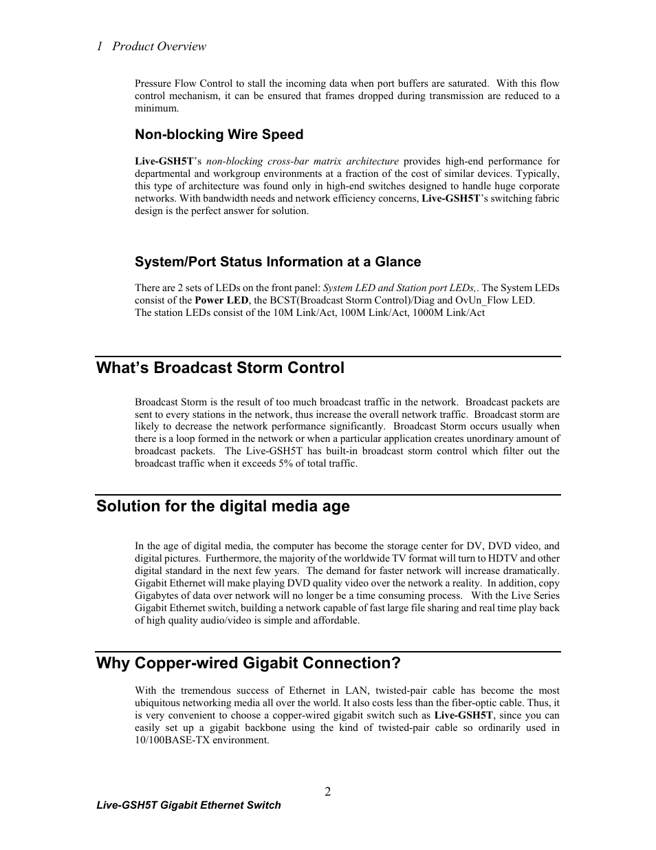 What’s broadcast storm control, Solution for the digital media age, Why copper-wired gigabit connection | AirLive Live-GSH5T User Manual | Page 8 / 25