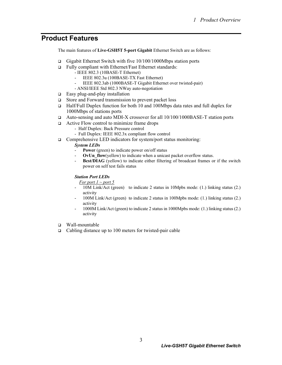 Product features | AirLive Live-GSH5T User Manual | Page 9 / 25