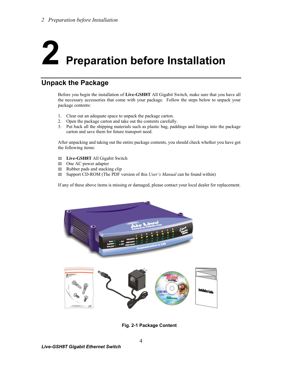 Preparation before installation | AirLive Live-GSH8T User Manual | Page 10 / 25