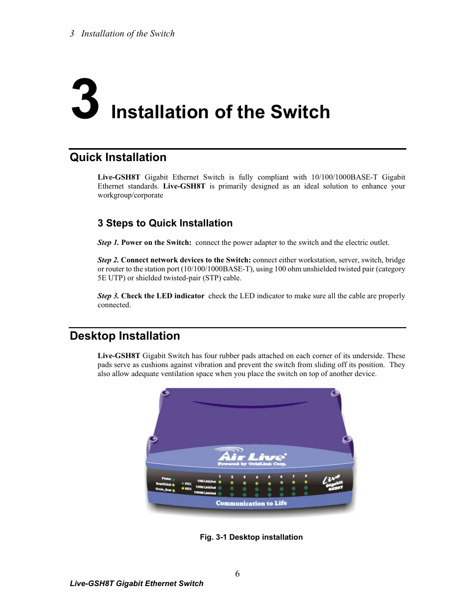Installation of the switch | AirLive Live-GSH8T User Manual | Page 12 / 25