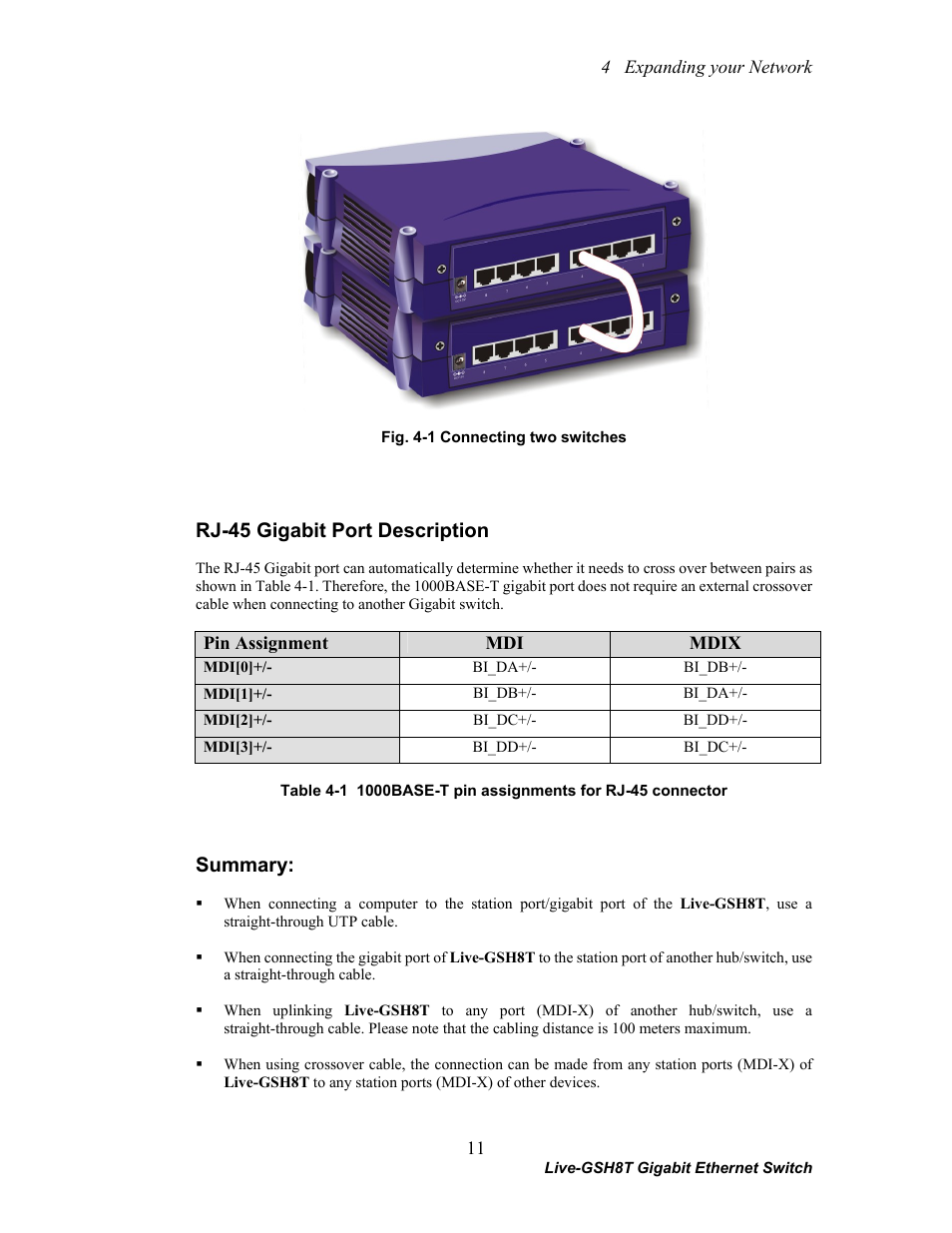 Rj-45 gigabit port description, Summary | AirLive Live-GSH8T User Manual | Page 17 / 25