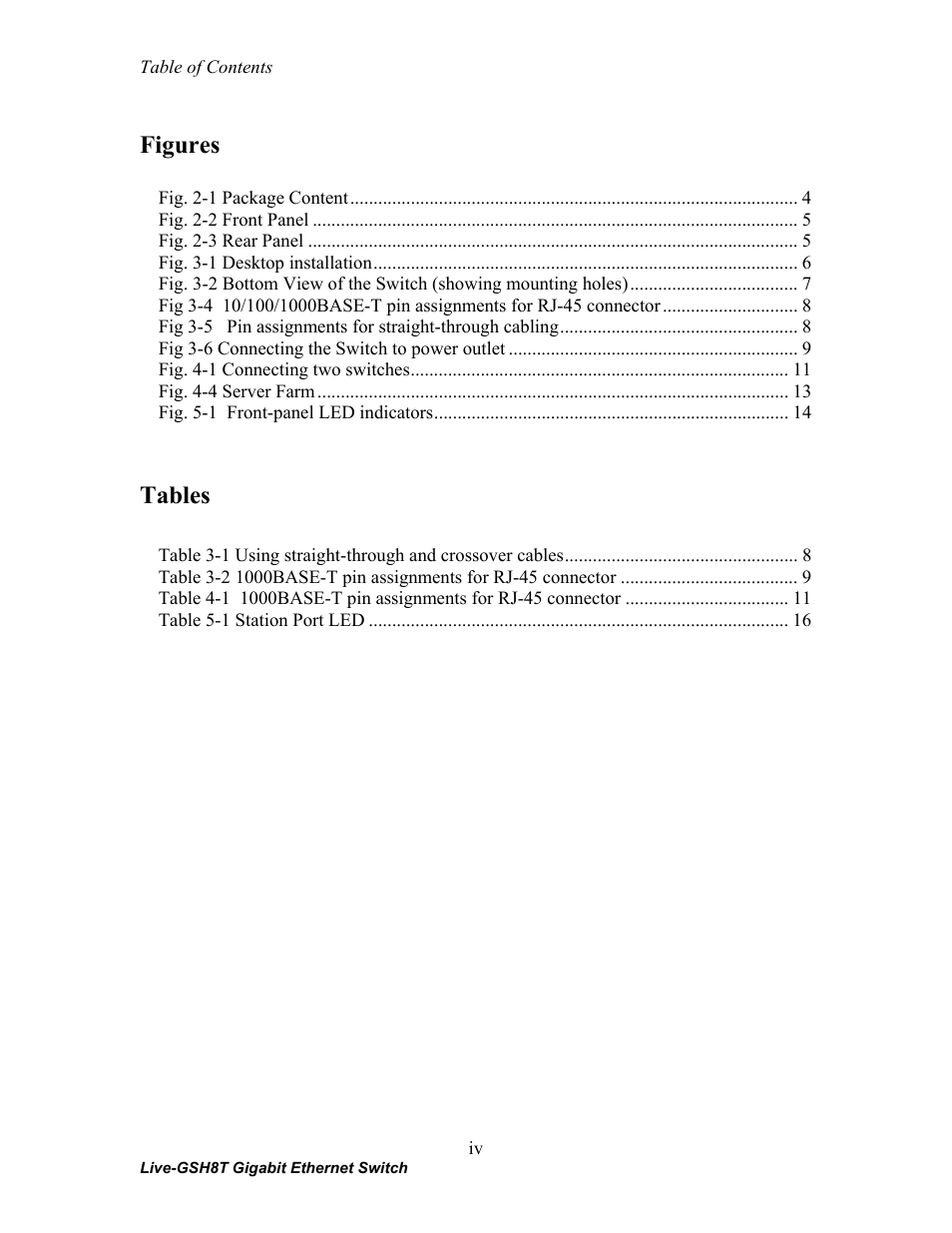 Figures, Tables | AirLive Live-GSH8T User Manual | Page 6 / 25